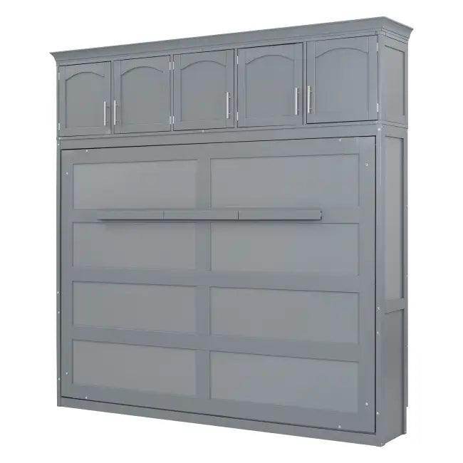 Gray Murphy Bed with Upper Cabinets for Space Saving - Estalios