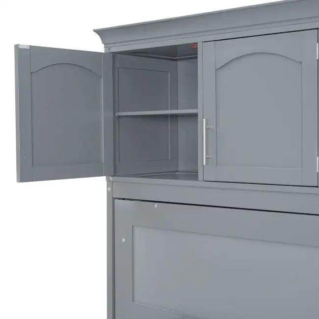 Gray Murphy Bed with Upper Cabinets for Space Saving - Estalios