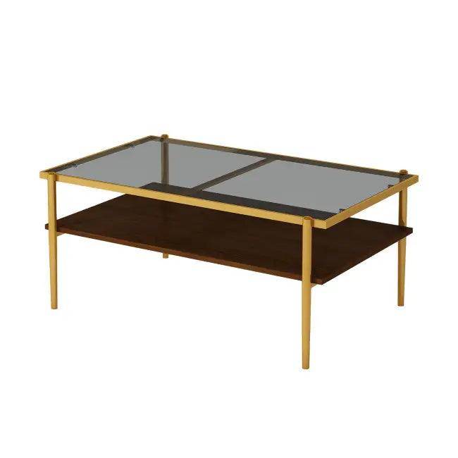 Bold Yellow & Gray Glass Coffee Table with Storage - Estalios