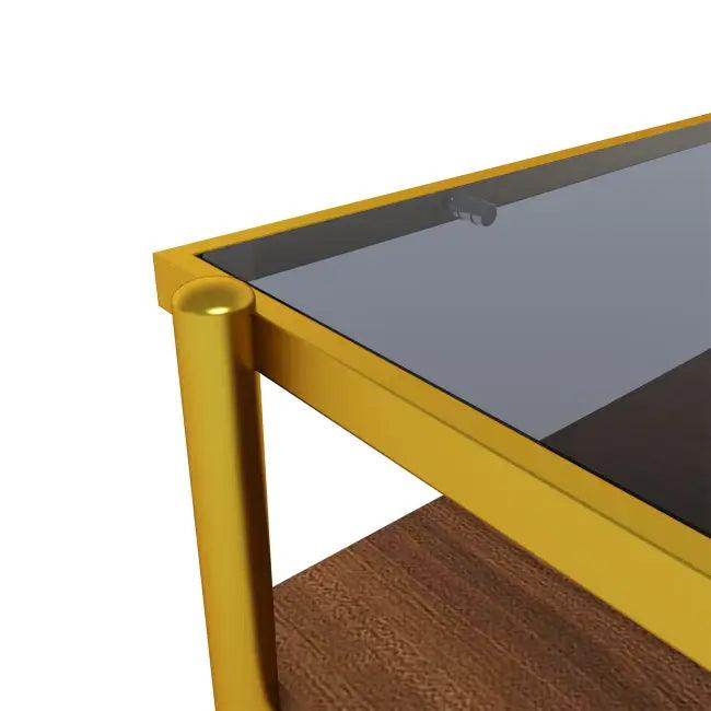 Bold Yellow & Gray Glass Coffee Table with Storage - Estalios