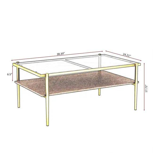 Bold Yellow & Gray Glass Coffee Table with Storage - Estalios