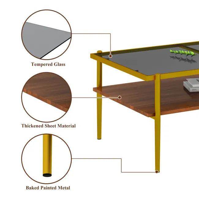 Bold Yellow & Gray Glass Coffee Table with Storage - Estalios