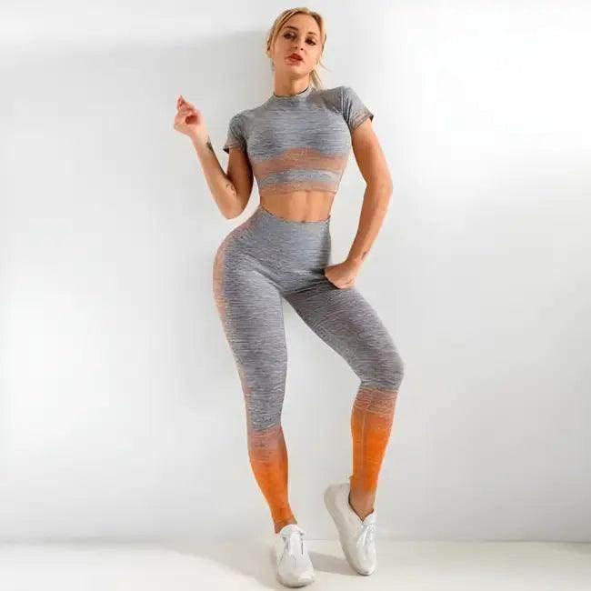 Sporty Chic Gray Pink Crop Set for Active Comfort - Estalios