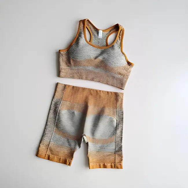 Sporty Chic Gray Pink Crop Set for Active Comfort - Estalios