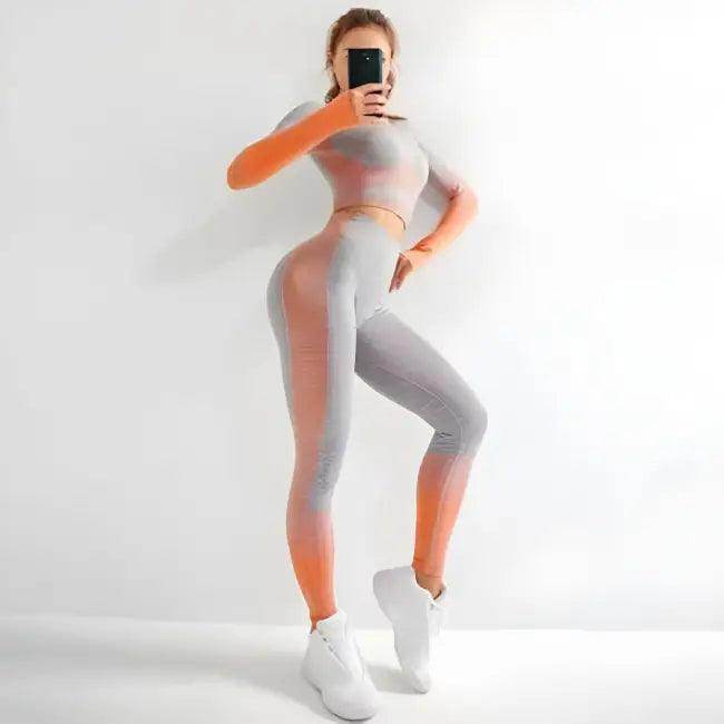 Sporty Chic Gray Pink Crop Set for Active Comfort - Estalios