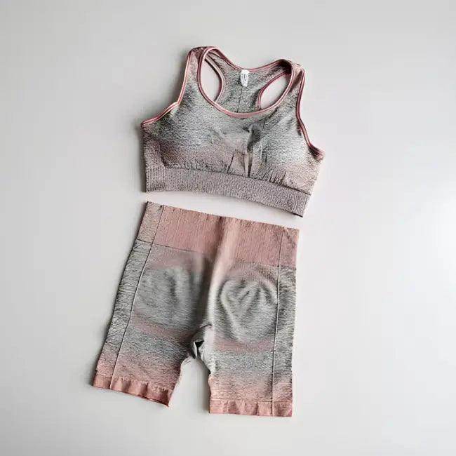 Sporty Chic Gray Pink Crop Set for Active Comfort - Estalios