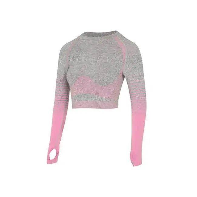 Sporty Chic Gray Pink Crop Set for Active Comfort - Estalios