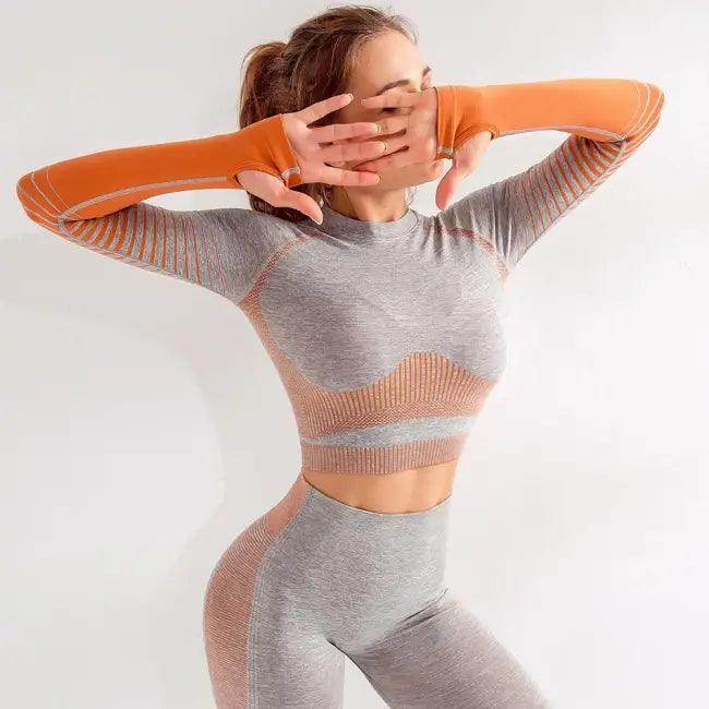 Sporty Chic Gray Pink Crop Set for Active Comfort - Estalios