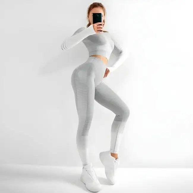 Sporty Chic Gray Pink Crop Set for Active Comfort - Estalios