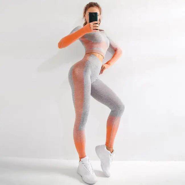 Sporty Chic Gray Pink Crop Set for Active Comfort - Estalios