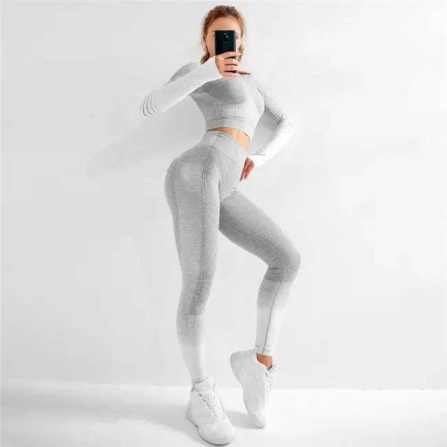 Sporty Chic Gray Pink Crop Set for Active Comfort - Estalios