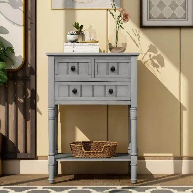 Gray Trexm Narrow Console Table with Stylish Storage Drawers - Estalios