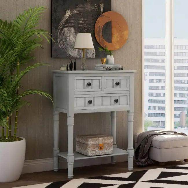 Gray Trexm Narrow Console Table with Stylish Storage Drawers - Estalios