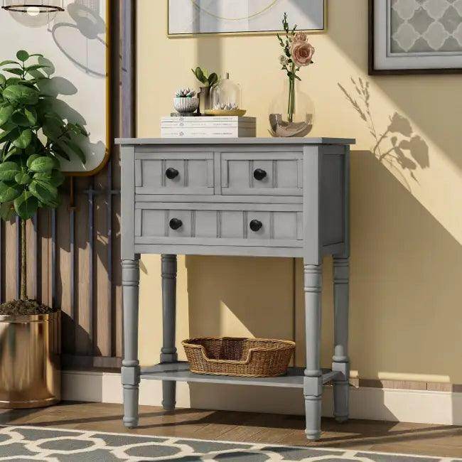 Gray Trexm Narrow Console Table with Stylish Storage Drawers - Estalios