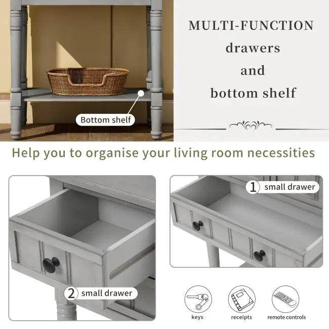 Gray Trexm Narrow Console Table with Stylish Storage Drawers - Estalios