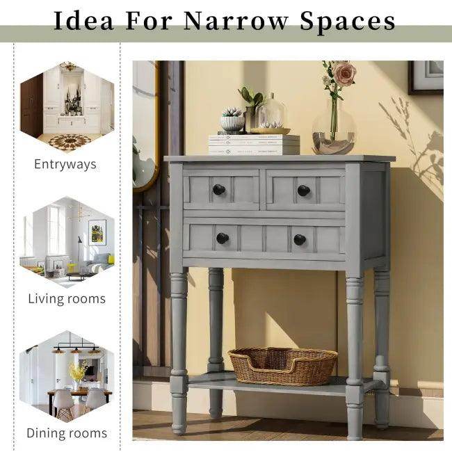 Gray Trexm Narrow Console Table with Stylish Storage Drawers - Estalios