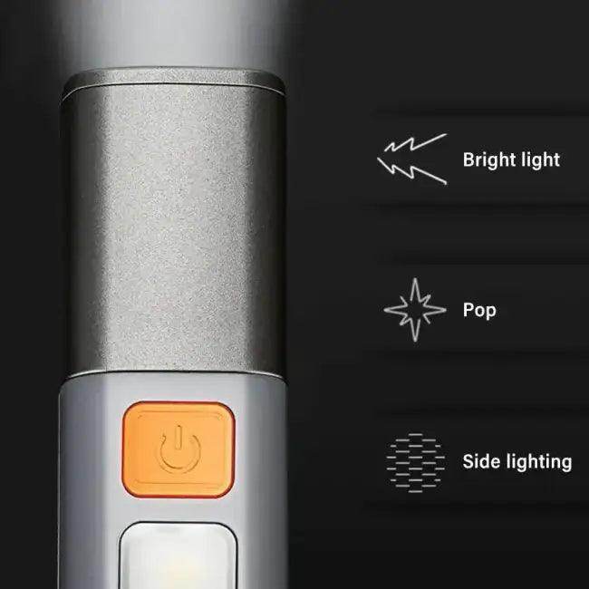 Gray USB Flashlamp with COB Side Light for Ultimate Versatility - Estalios