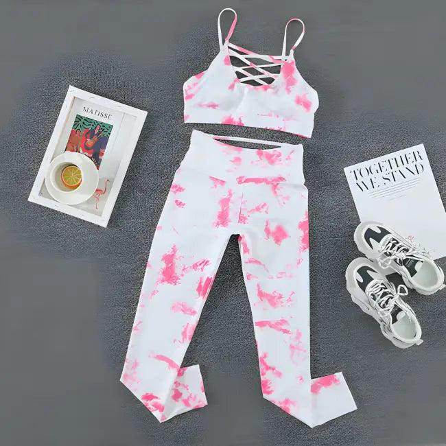 Fire Up Your Workout with Bold Tie Dye Athletic Set - Estalios