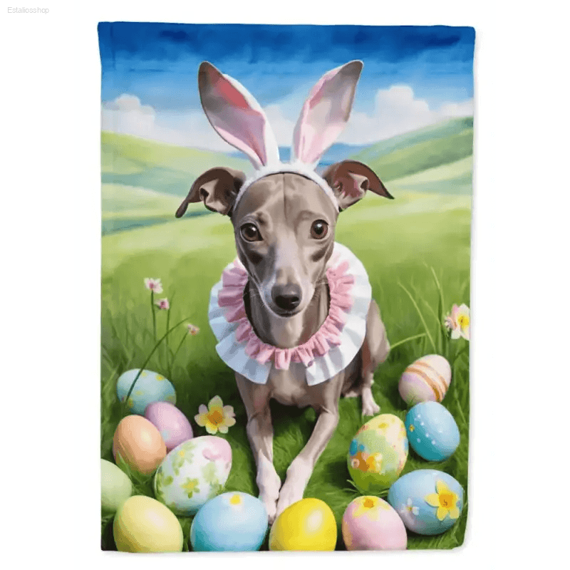 Hop Into Easter with this Adorable Easter Dog Flag! Spread Some Springtime Cheer with this Delightful Easter Dog Flag, Perfect for Adding a Touch of Whimsy - Estalios