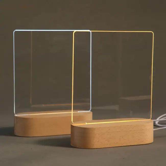 Illuminated Acrylic Message Board with Wooden Base for Fun Decor - Estalios