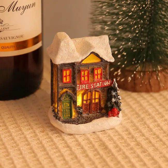 Illuminated Resin Cabins Christmas Figurines for Festive Decor - Estalios