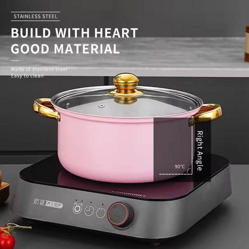 Gleaming Gold Kissed Cookware: Ignite Your Kitchen! Elevate your culinary experience with this stunning cookware set, featuring eye catching colors and luxurious gold - Estalios
