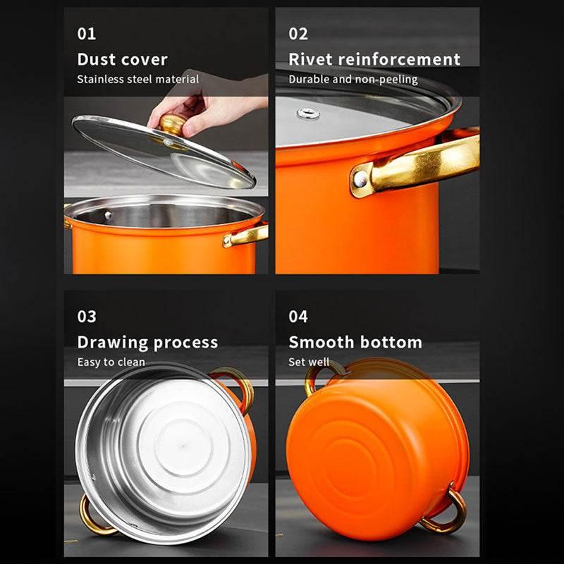 Gleaming Gold Kissed Cookware: Ignite Your Kitchen! Elevate your culinary experience with this stunning cookware set, featuring eye catching colors and luxurious gold - Estalios