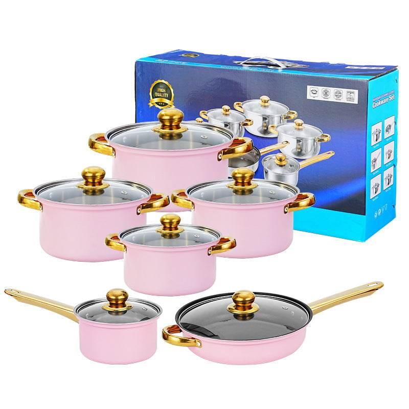 Gleaming Gold Kissed Cookware: Ignite Your Kitchen! Elevate your culinary experience with this stunning cookware set, featuring eye catching colors and luxurious gold - Estalios