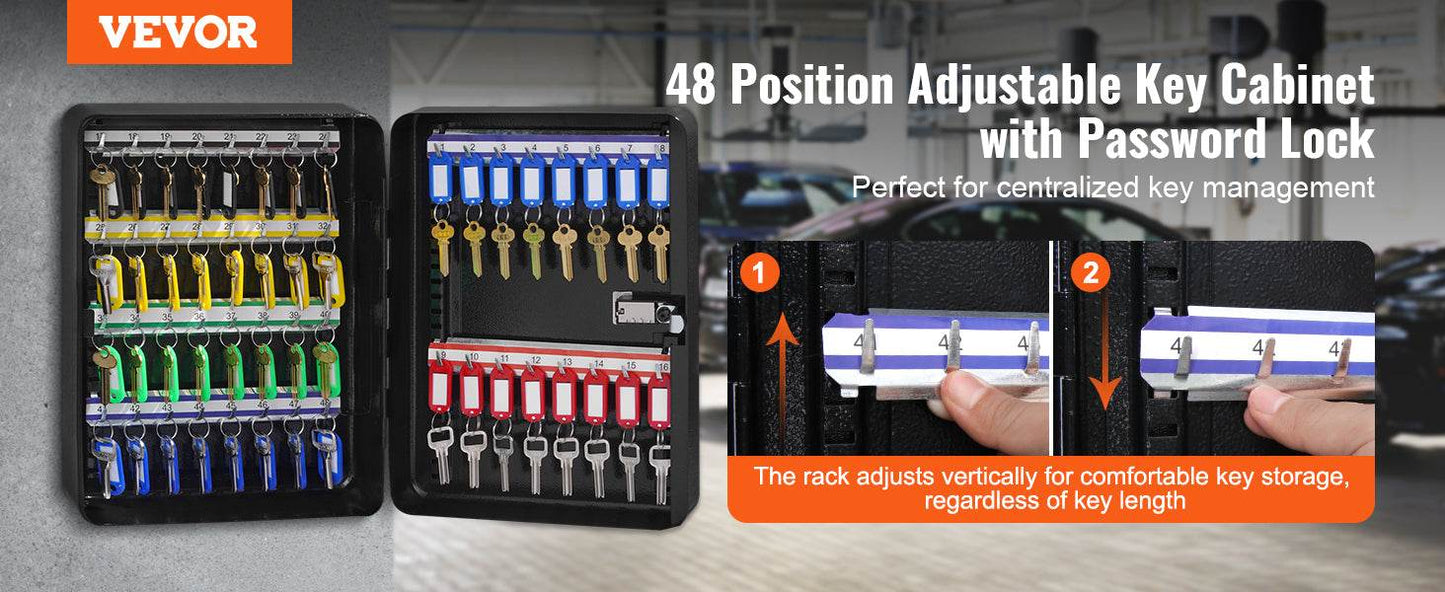 48-Key Lock Box with Adjustable Racks for Secure Key Storage - Estalios