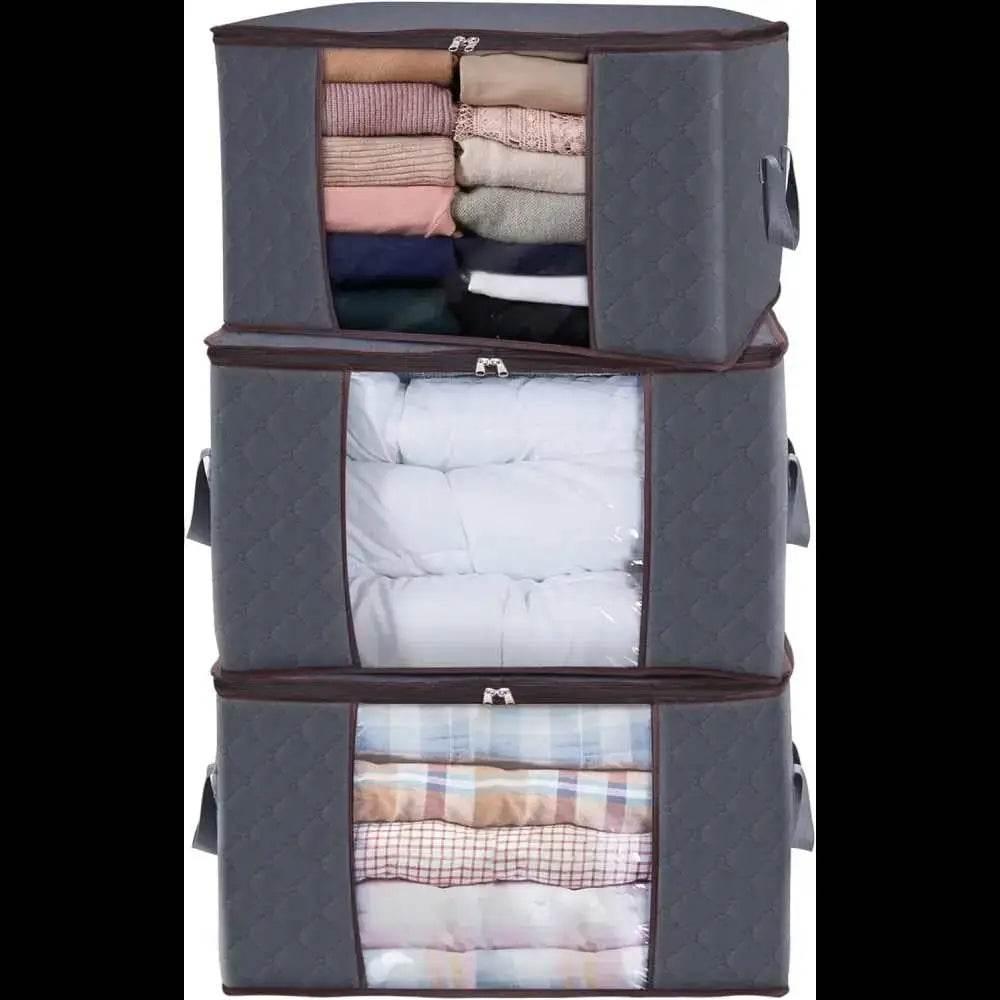 Large Capacity Clothing Storage Bag Set of 3, 90L, Gray - Estalios