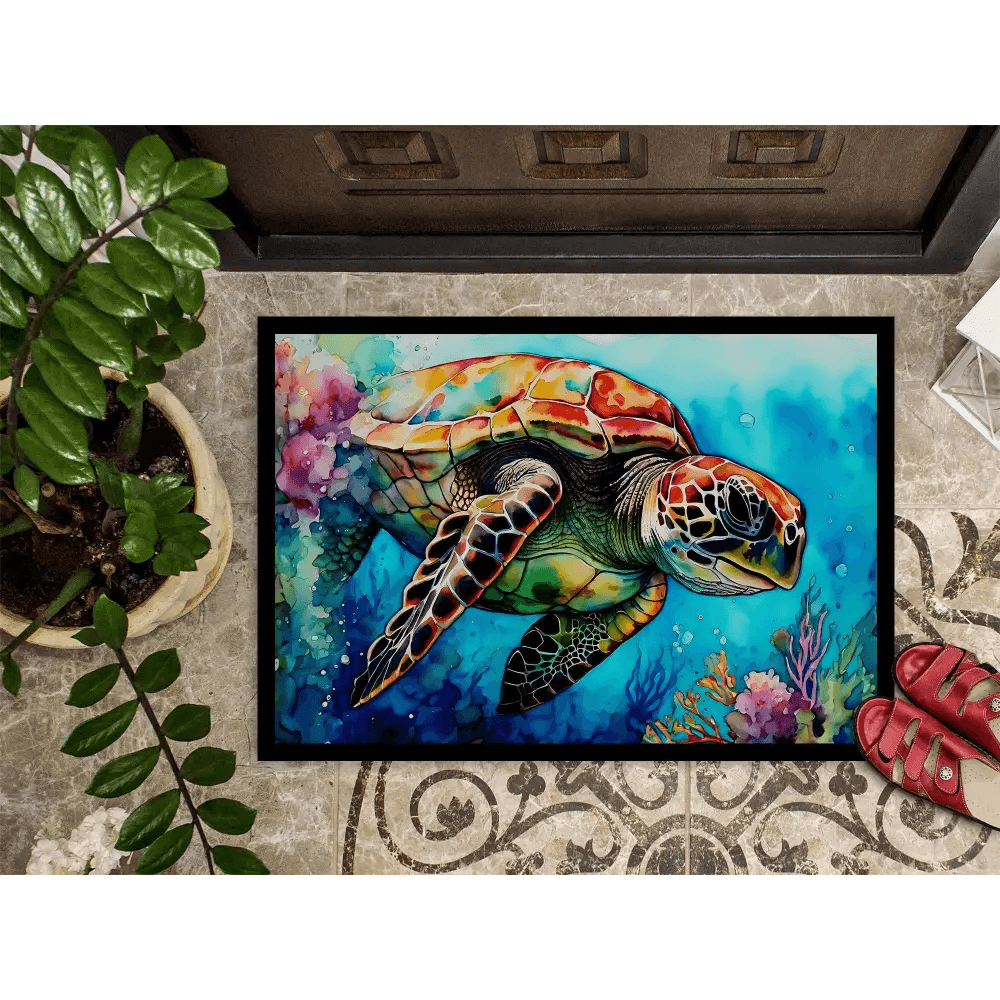 Turtle Tide Welcome: Dive into Style! Dive into coastal charm with our Sea Turtle Watercolor Doormat! This vibrant doormat brings a touch - Estalios