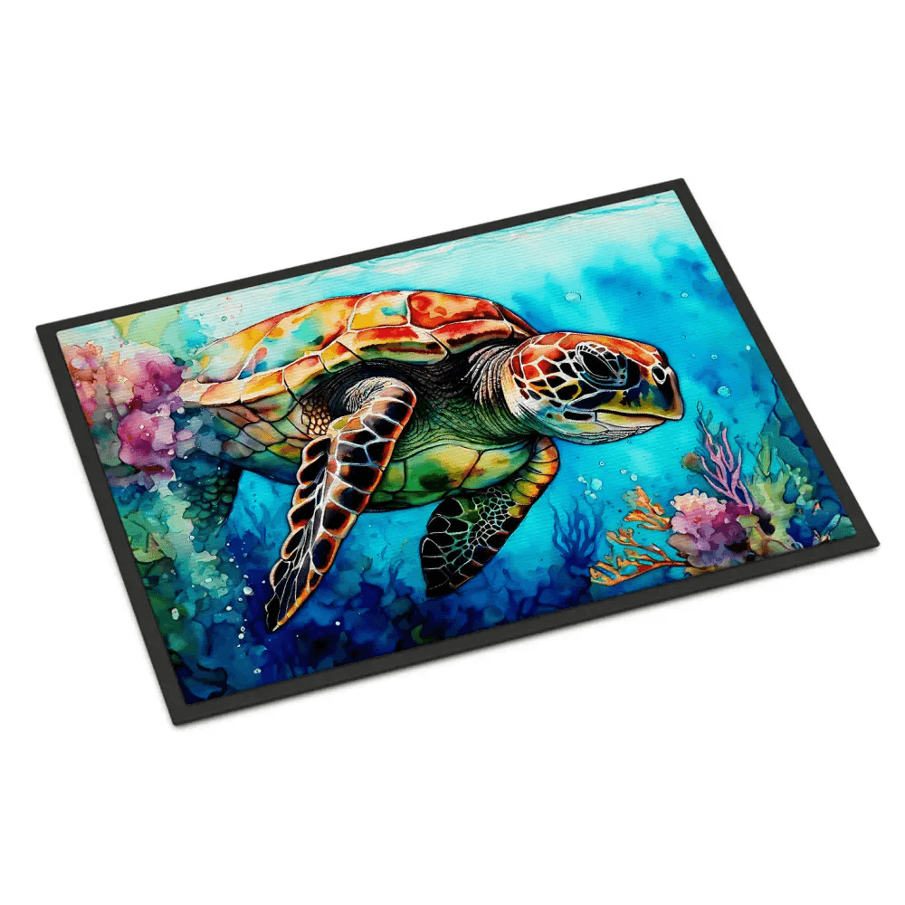 Turtle Tide Welcome: Dive into Style! Dive into coastal charm with our Sea Turtle Watercolor Doormat! This vibrant doormat brings a touch - Estalios