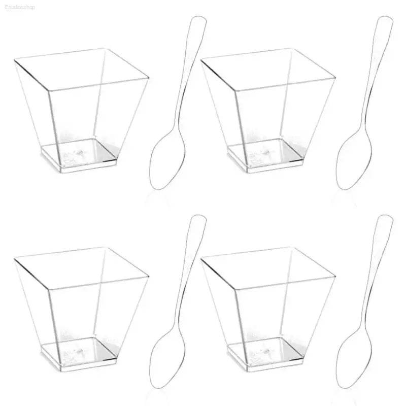 Clear plastic dessert cups and spoons.