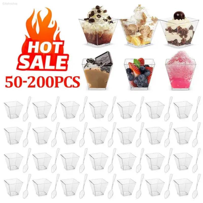 Square dessert cups with spoons.