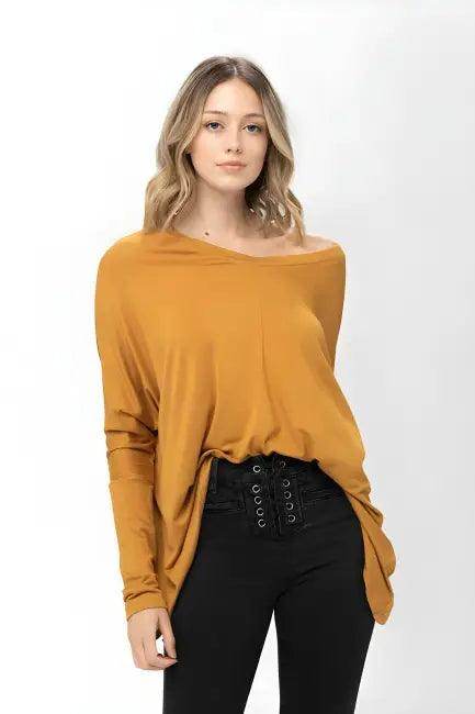 Mauve Long-Sleeved Dolman Sleeve Knit Tunic Blouse for Comfort - Estalios