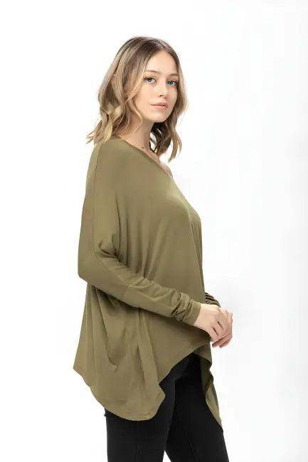 Mauve Long-Sleeved Dolman Sleeve Knit Tunic Blouse for Comfort - Estalios