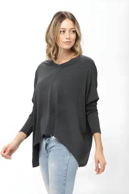 Mauve Long-Sleeved Dolman Sleeve Knit Tunic Blouse for Comfort - Estalios