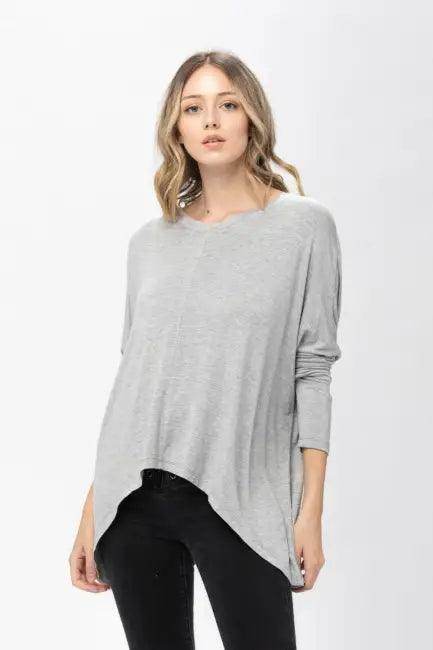 Mauve Long-Sleeved Dolman Sleeve Knit Tunic Blouse for Comfort - Estalios