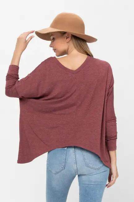 Mauve Long-Sleeved Dolman Sleeve Knit Tunic Blouse for Comfort - Estalios