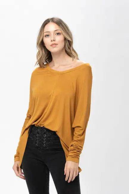 Mauve Long-Sleeved Dolman Sleeve Knit Tunic Blouse for Comfort - Estalios