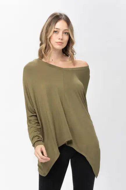 Mauve Long-Sleeved Dolman Sleeve Knit Tunic Blouse for Comfort - Estalios