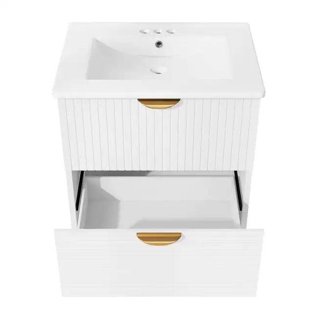 Chic White Vanity with Gold Hardware for Stylish Bathrooms - Estalios