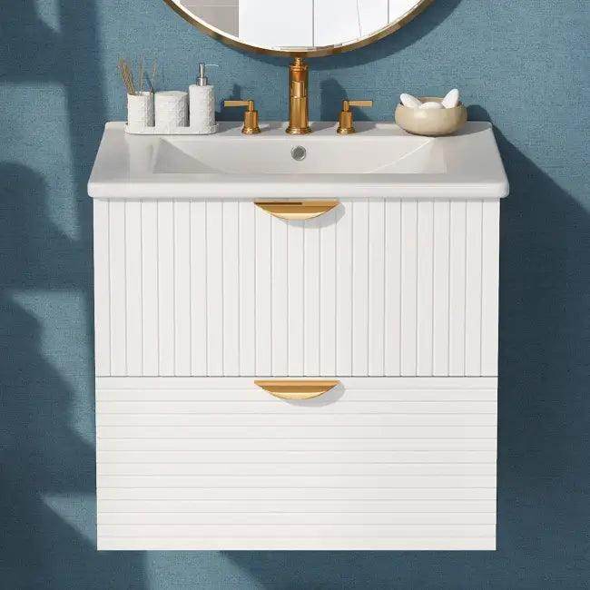 Chic White Vanity with Gold Hardware for Stylish Bathrooms - Estalios