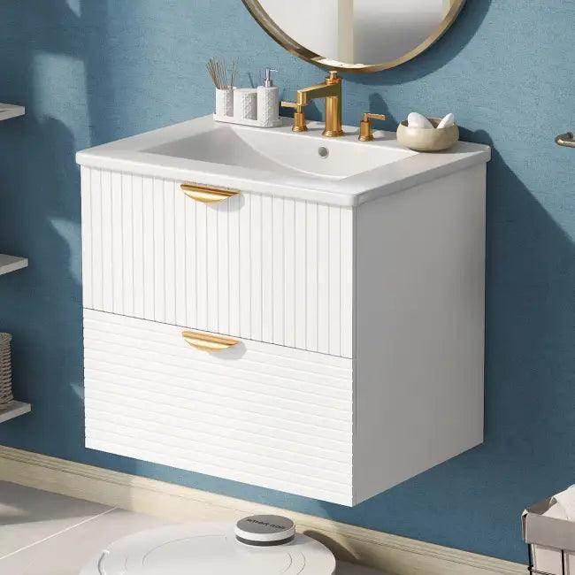 Chic White Vanity with Gold Hardware for Stylish Bathrooms - Estalios
