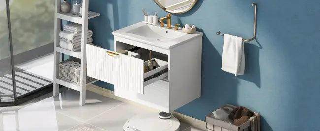 Chic White Vanity with Gold Hardware for Stylish Bathrooms - Estalios
