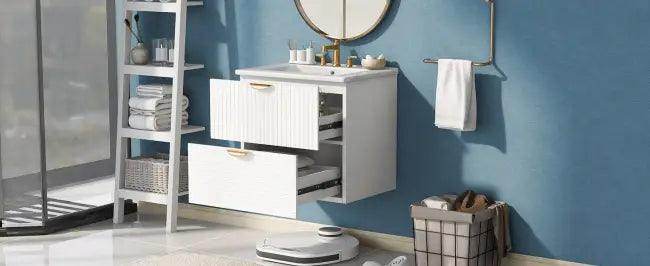 Chic White Vanity with Gold Hardware for Stylish Bathrooms - Estalios