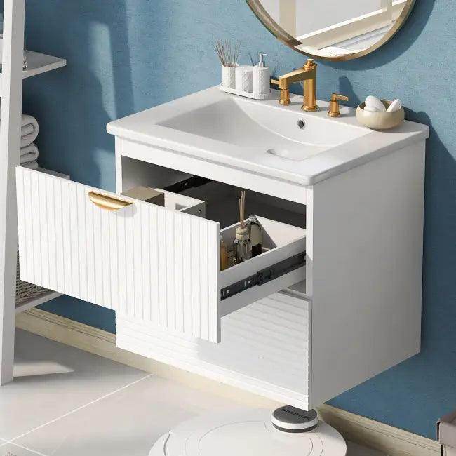 Chic White Vanity with Gold Hardware for Stylish Bathrooms - Estalios