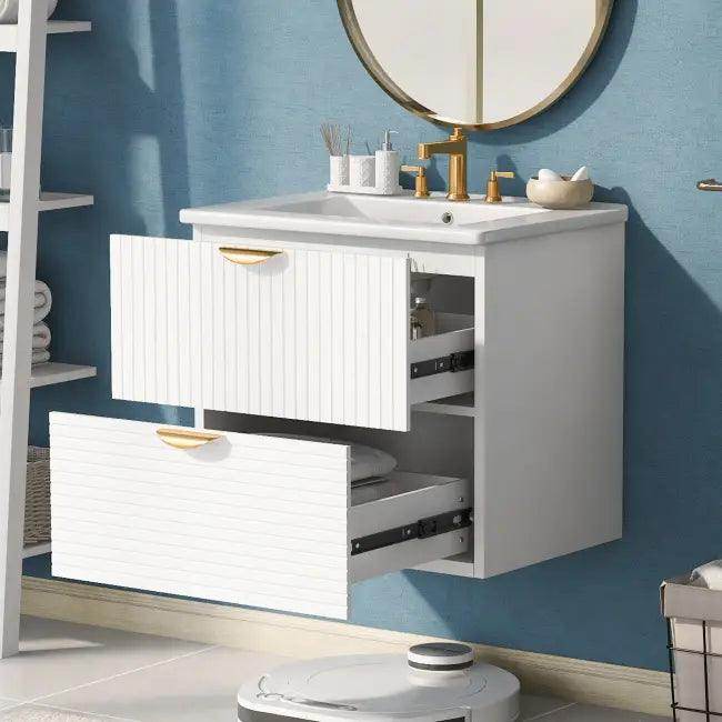 Chic White Vanity with Gold Hardware for Stylish Bathrooms - Estalios