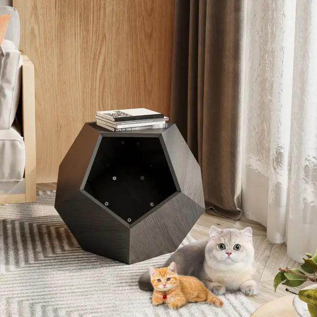 Modern Multifunctional Cat Bed and Side Table in Dark Wood - Estalios