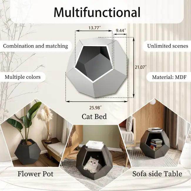 Modern Multifunctional Cat Bed and Side Table in Dark Wood - Estalios